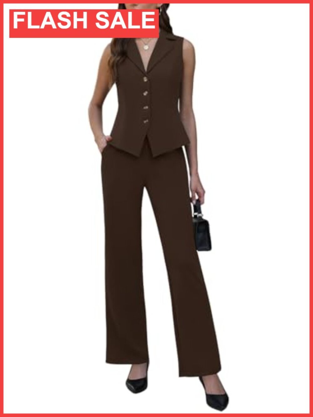 Women's 2 Piece Sleeveless V Neck Vest Blazer Straight Leg Pants Suit Set